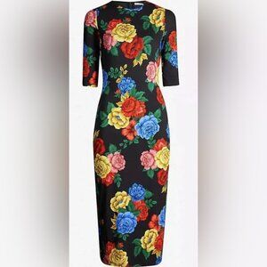 Alice + Olivia Delora fitted floral crewneck midi dress